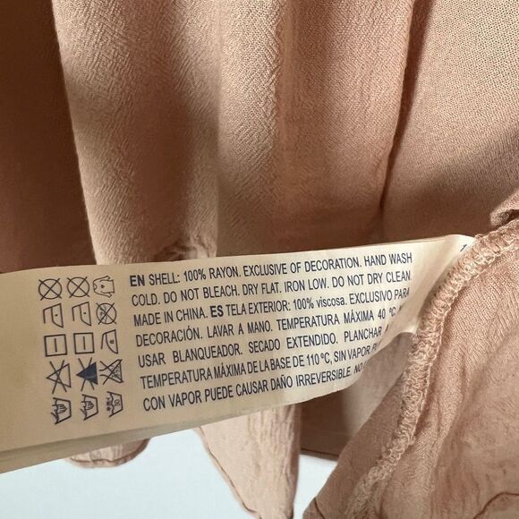 FOREVER 21 Nude Pink Bell Sleeve V-neck Mesh Detail Flowy Ruffle Boho Blouse - Picture 10 of 11